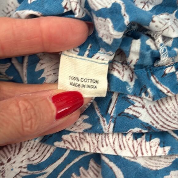 The Canyon Los Angeles Blue & White Batik Floral Babydoll Empire Midi Maxi Dress - Picture 4 of 4